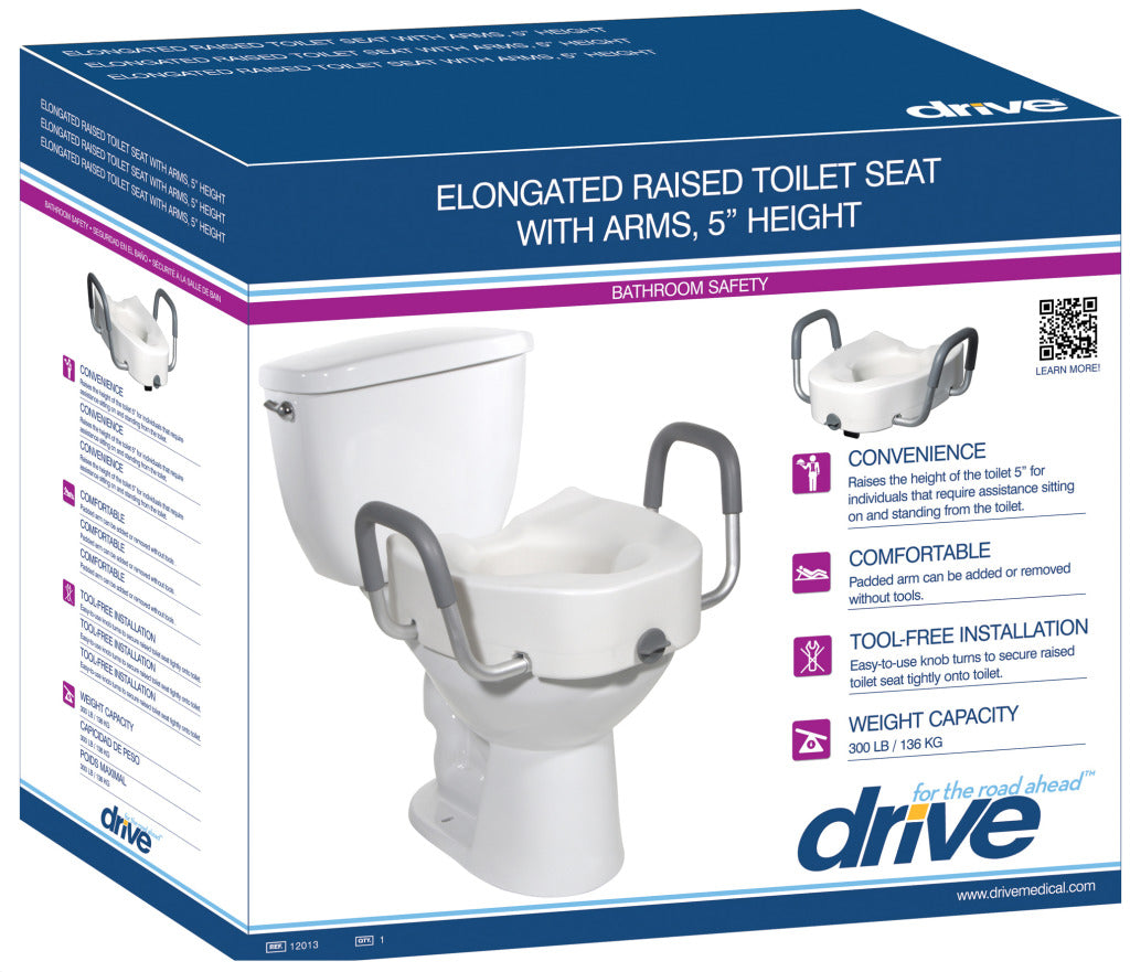 Drive Premium Raised 5" Elongated Toilet Seat With Arms