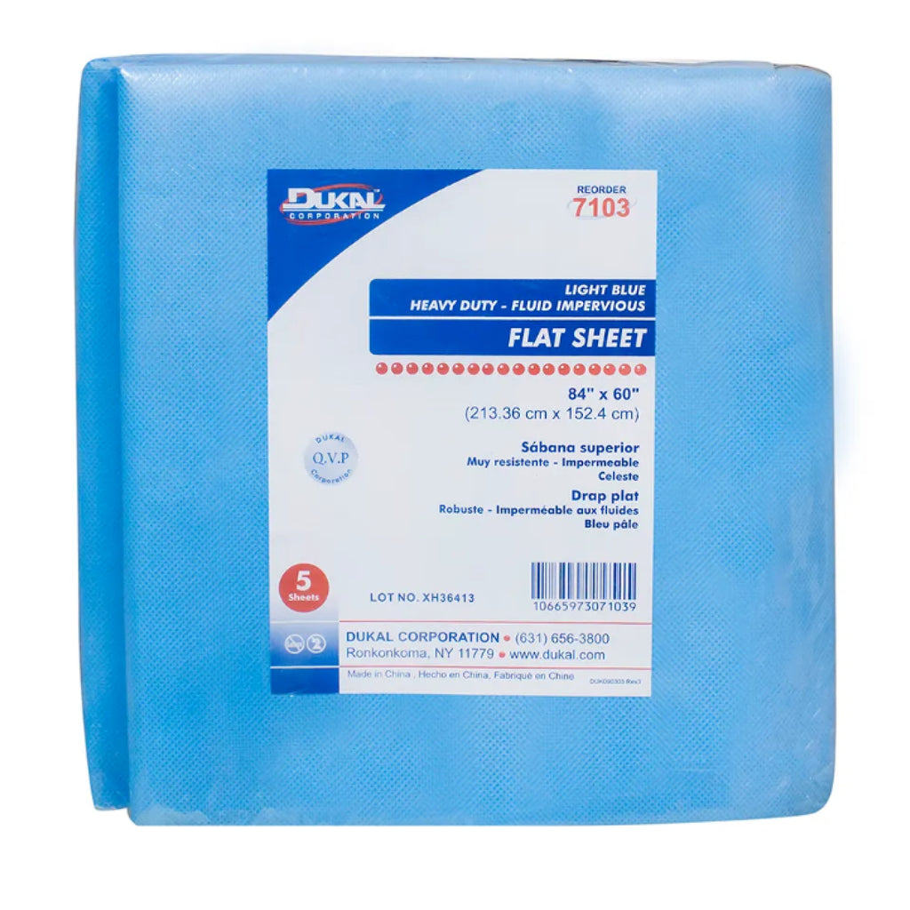 Dukal Flat Sheet HD Fluid Impervious - NS 84" x 60"- Blue  5/bg