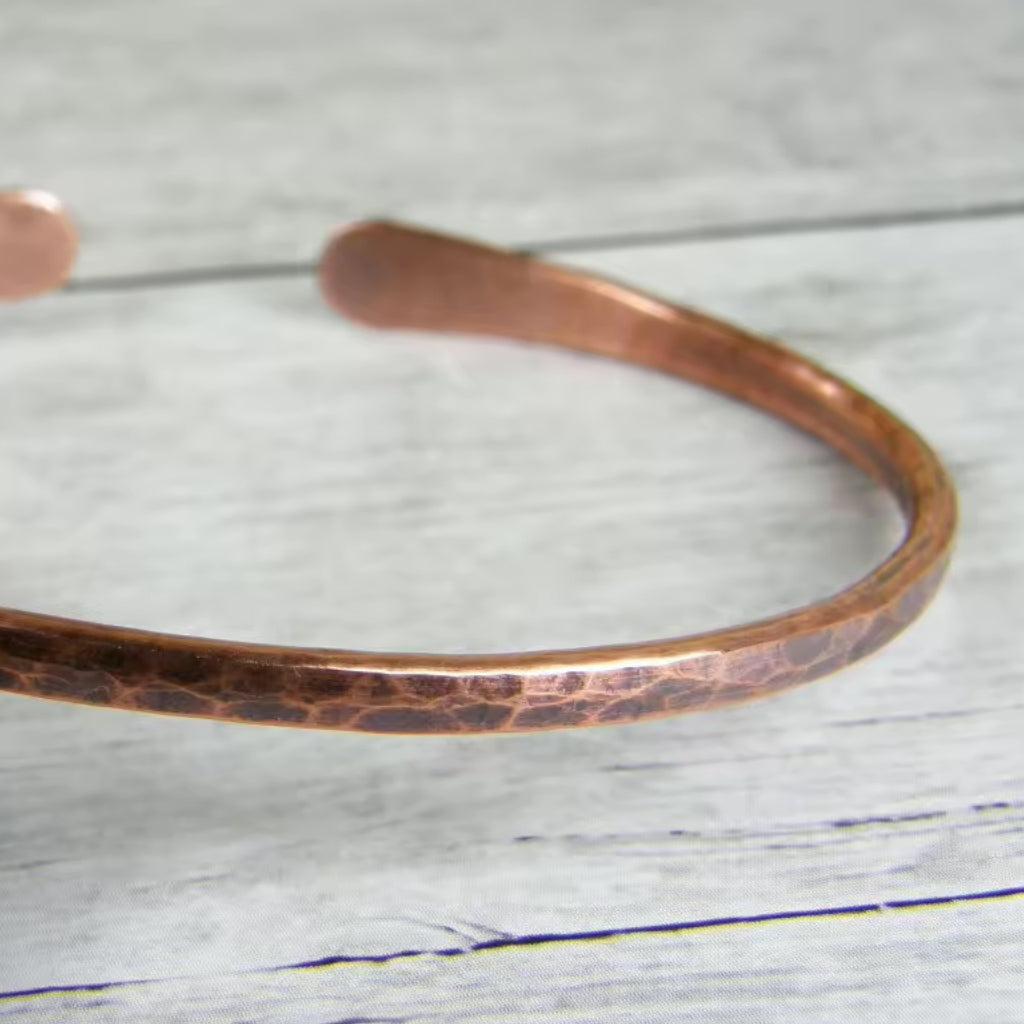 Hammered Rustic Copper Wire Bracelet - Pure Copper Cuff