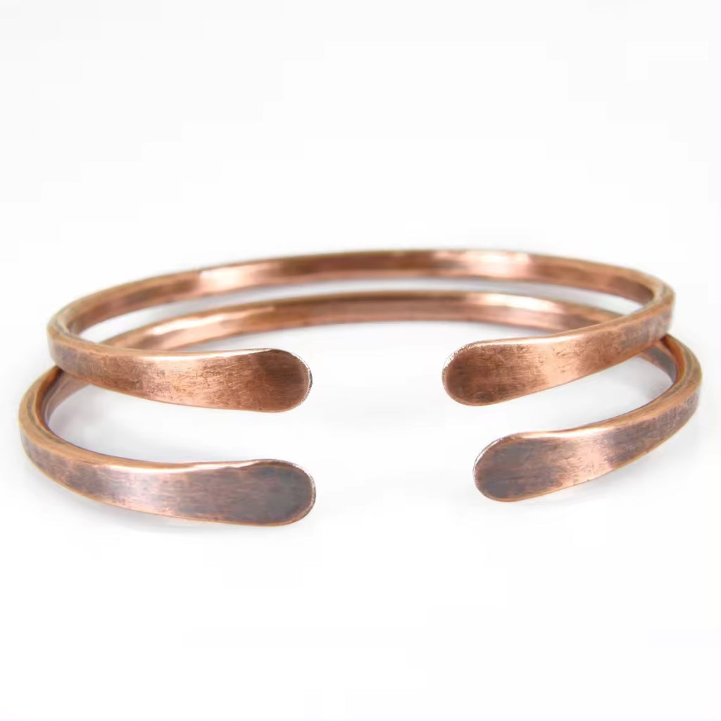 Hammered Rustic Copper Wire Bracelet - Pure Copper Cuff